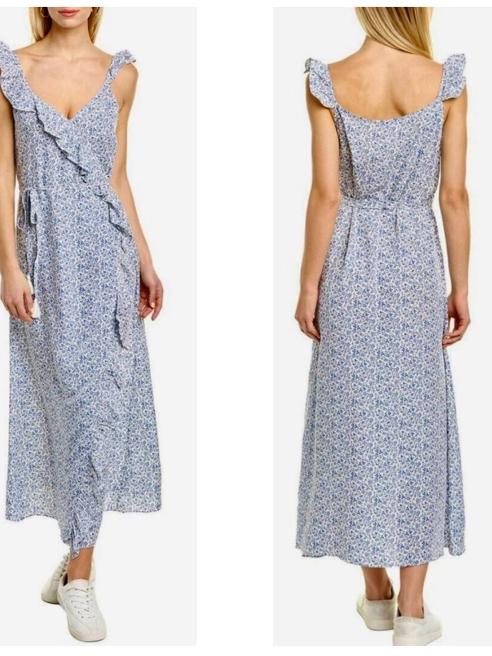 Madewell Blue Floral Ruffle Wrap Maxi Dress